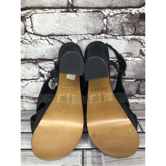 Diesel Kaboom Tulley Black Leather High Heel Platform Nubuck Sandals Women Sz 38 - Picture 14 of 16